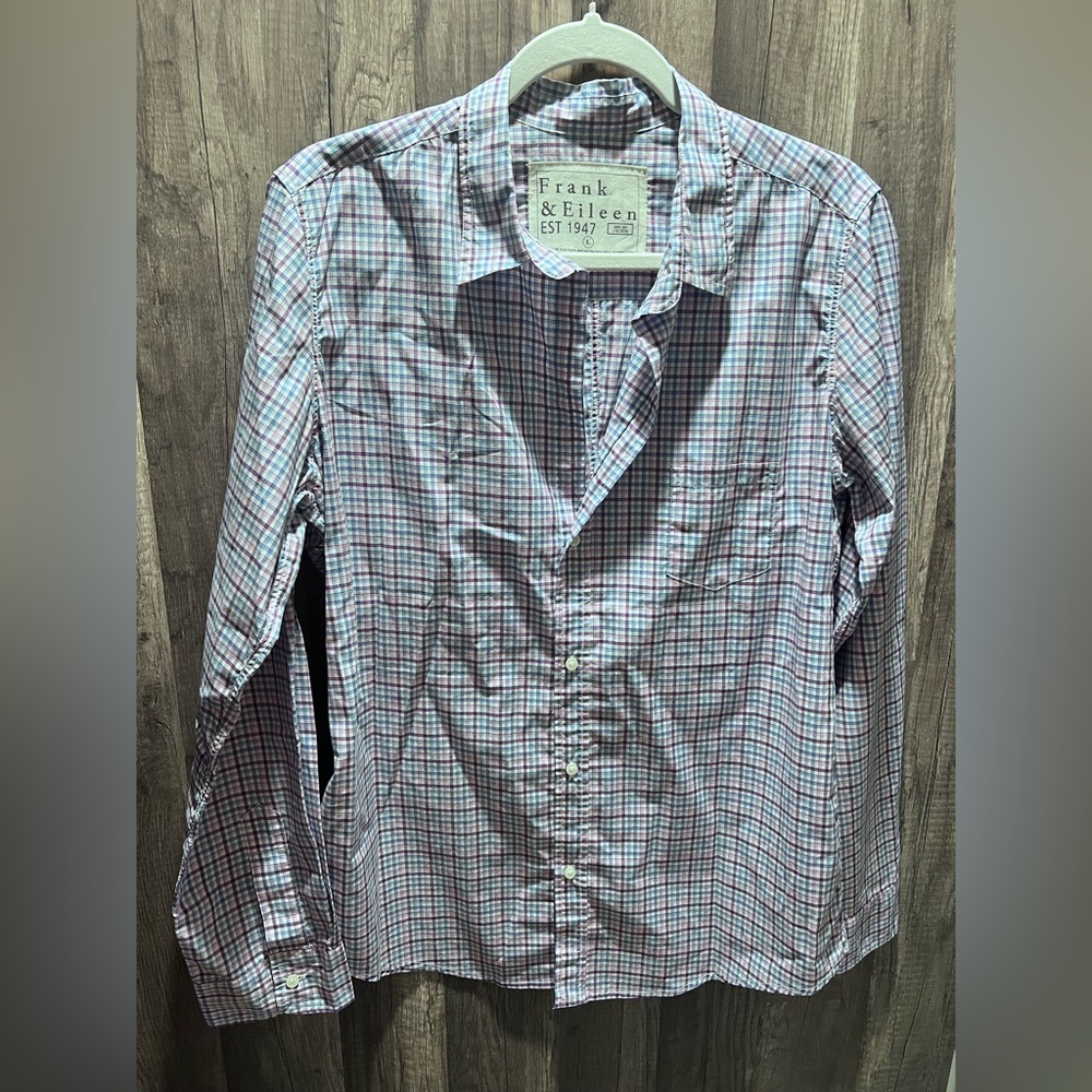 Frank & Eileen Barry Women’s Large Multicolor Checkered Shirt EUC 100% Cotten